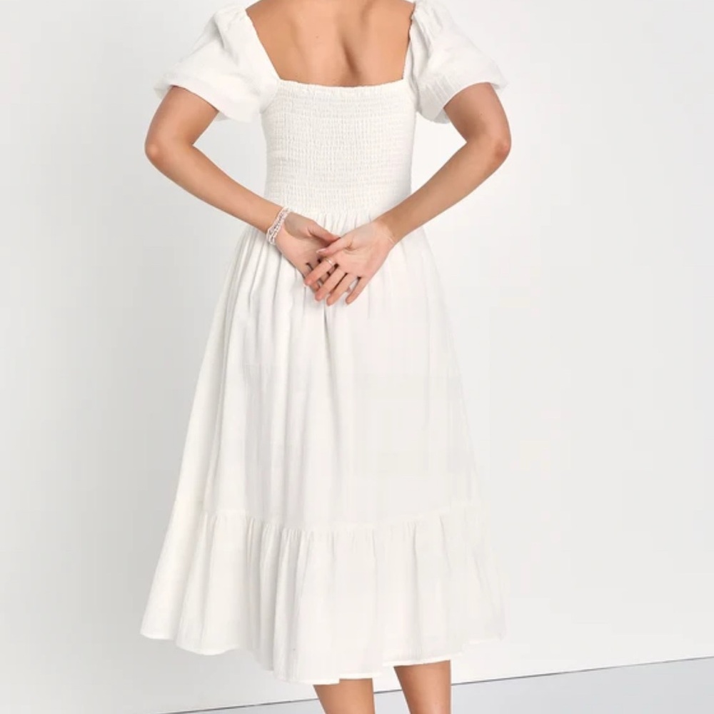 Lulu's White Ruffled Puff Sleeve Sundress - Picture 2 of 3